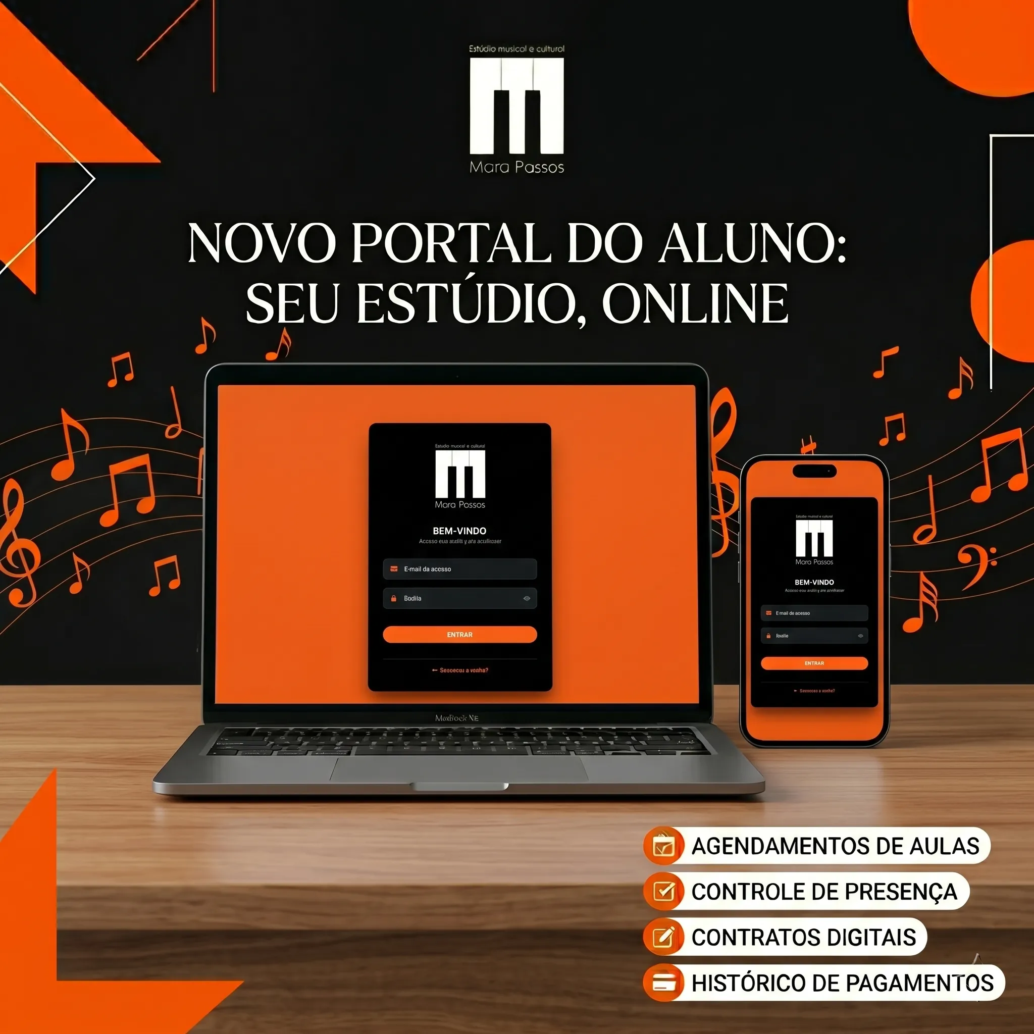Dashboard do Portal do Aluno Estúdio Mara Passos